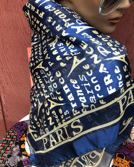 Blue Paris Eiffel Tower poly large scarf wrap