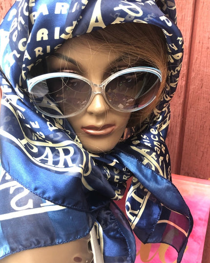 Blue Paris Eiffel Tower poly large scarf wrap
