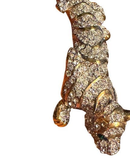 Massive Runway Sparkling Rhinestone Gold Plt Crystal Tiger Brooch Green Eyes