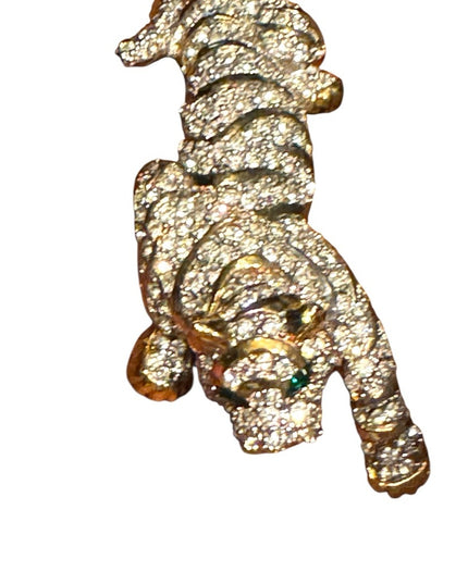 Massive Runway Sparkling Rhinestone Gold Plt Crystal Tiger Brooch Green Eyes
