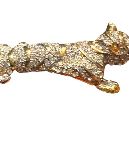 Massive Runway Sparkling Rhinestone Gold Plt Crystal Tiger Brooch Green Eyes