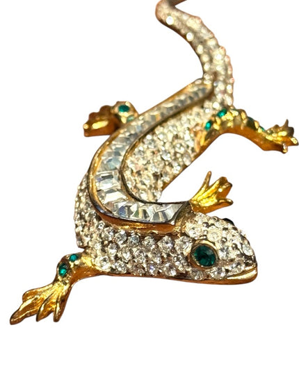 Vintage Maressa Gold plt & Silver Reptile Lizard rhinestone cryatal Brooch