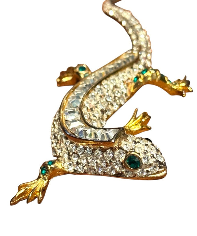Vintage Maressa Gold plt & Silver Reptile Lizard rhinestone cryatal Brooch