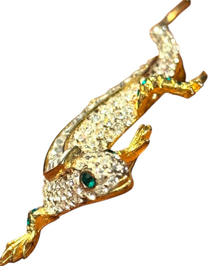 Vintage Maressa Gold plt & Silver Reptile Lizard rhinestone cryatal Brooch