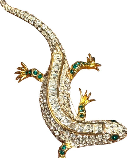 Vintage Maressa Gold plt & Silver Reptile Lizard rhinestone cryatal Brooch