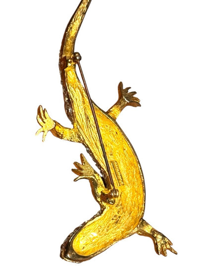 Vintage Maressa Gold plt & Silver Reptile Lizard rhinestone cryatal Brooch