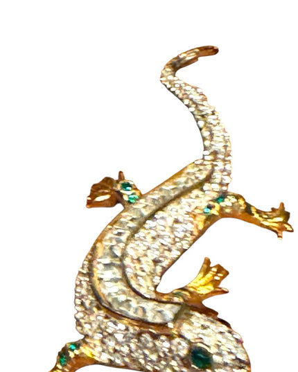 Vintage Maressa Gold plt & Silver Reptile Lizard rhinestone cryatal Brooch