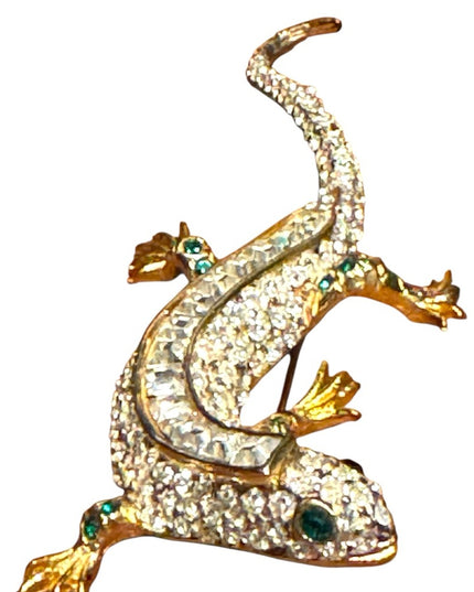 Vintage Maressa Gold plt & Silver Reptile Lizard rhinestone cryatal Brooch