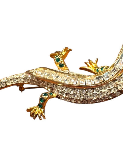 Vintage Maressa Gold plt & Silver Reptile Lizard rhinestone cryatal Brooch