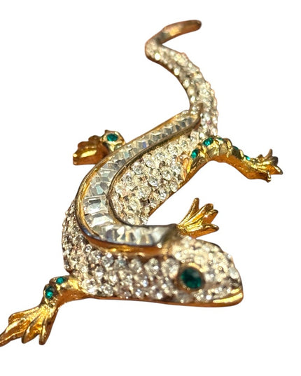 Vintage Maressa Gold plt & Silver Reptile Lizard rhinestone cryatal Brooch
