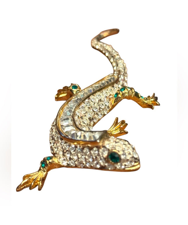 Vintage Maressa Gold plt & Silver Reptile Lizard rhinestone cryatal Brooch