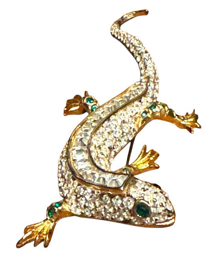 Vintage Maressa Gold plt & Silver Reptile Lizard rhinestone cryatal Brooch
