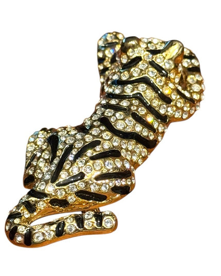 Elegant Vintage Gold Plt Gold Leopard Rhinestone CrystalTiger Brooch