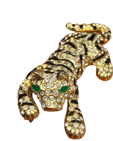 Elegant Vintage Gold Plt Gold Leopard Rhinestone CrystalTiger Brooch