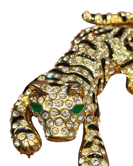 Elegant Vintage Gold Plt Gold Leopard Rhinestone CrystalTiger Brooch