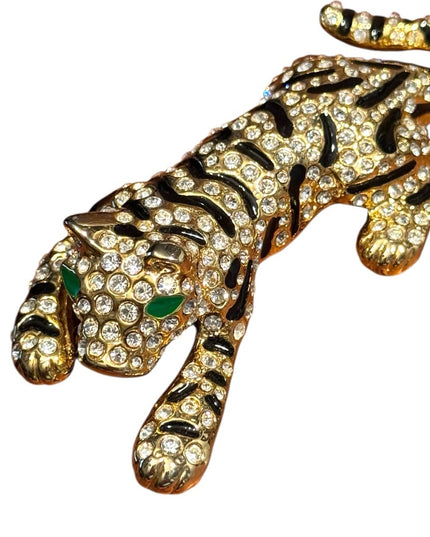 Elegant Vintage Gold Plt Gold Leopard Rhinestone CrystalTiger Brooch