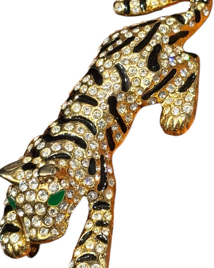 Elegant Vintage Gold Plt Gold Leopard Rhinestone CrystalTiger Brooch