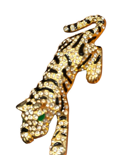 Elegant Vintage Gold Plt Gold Leopard Rhinestone CrystalTiger Brooch