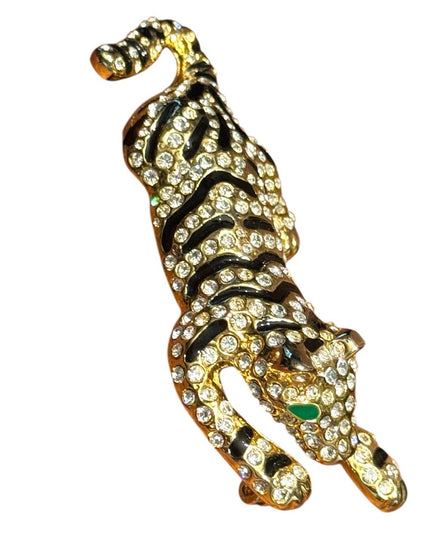 Elegant Vintage Gold Plt Gold Leopard Rhinestone CrystalTiger Brooch