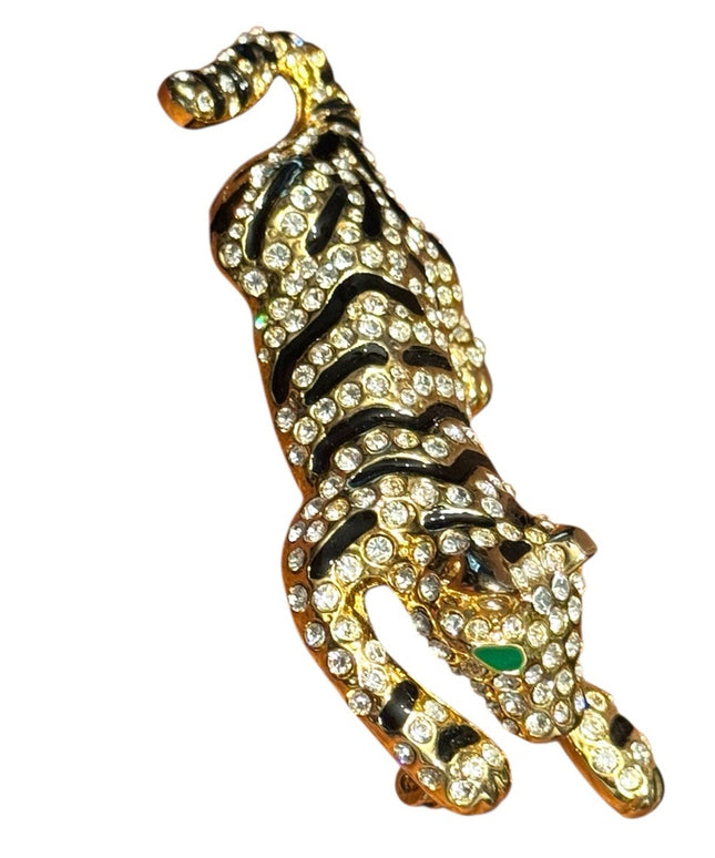 Elegant Vintage Gold Plt Gold Leopard Rhinestone CrystalTiger Brooch