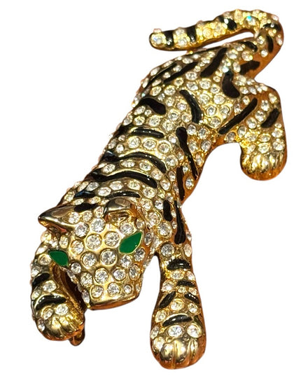 Elegant Vintage Gold Plt Gold Leopard Rhinestone CrystalTiger Brooch