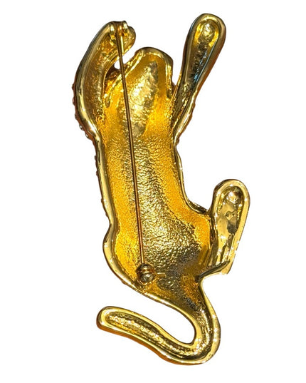 Elegant Vintage Gold Plt Gold Leopard Rhinestone CrystalTiger Brooch