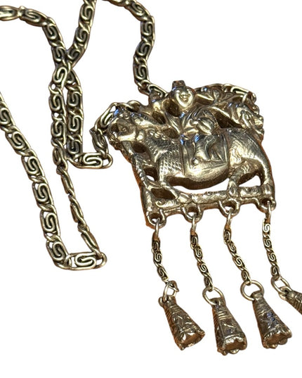 Silver Plt Vintage Antique Large Buddah Pendant Necklace with Intricate Design