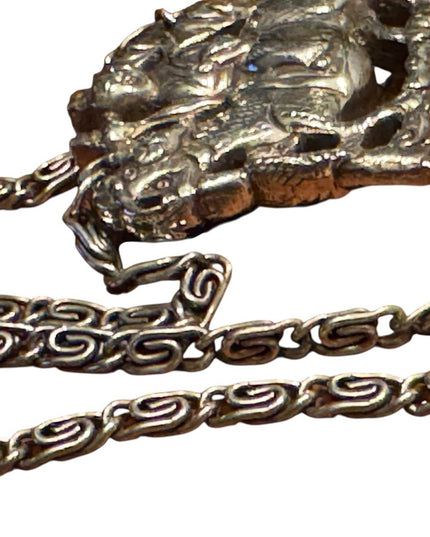 Silver Plt Vintage Antique Large Buddah Pendant Necklace with Intricate Design