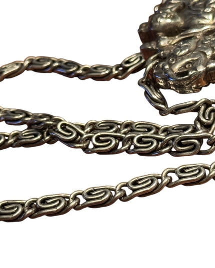 Silver Plt Vintage Antique Large Buddah Pendant Necklace with Intricate Design