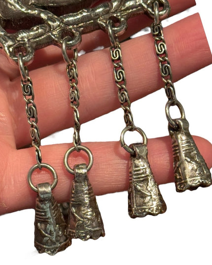 Silver Plt Vintage Antique Large Buddah Pendant Necklace with Intricate Design