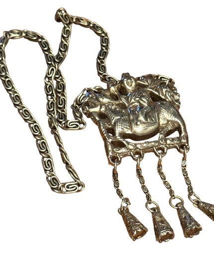 Silver Plt Vintage Antique Large Buddah Pendant Necklace with Intricate Design