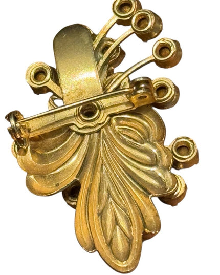 Elegant Vintage Rhinestone Crystal Gold Purple Floral Brooch Pendant
