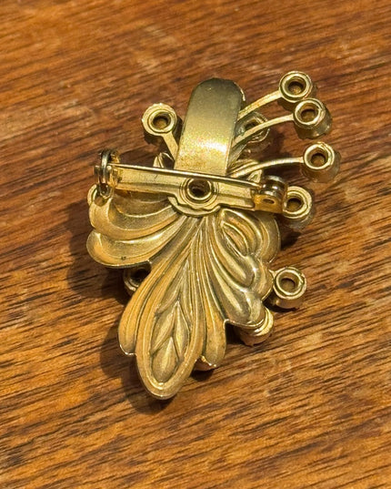 Elegant Vintage Rhinestone Crystal Gold Purple Floral Brooch Pendant