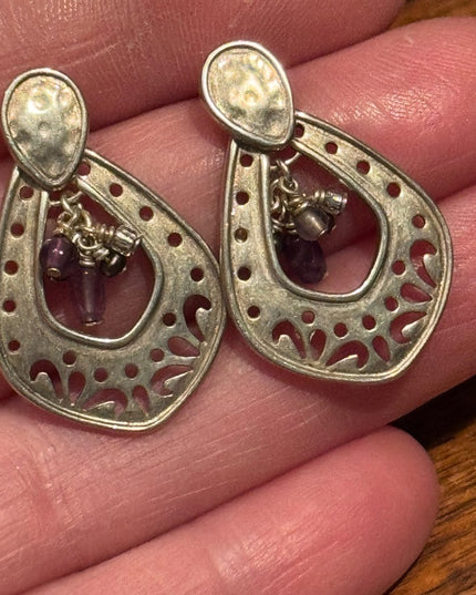 Elegant Sterling silver Dangle Purple amethyst Drop Earrings