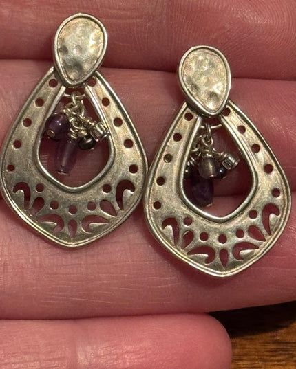 Elegant Sterling silver Dangle Purple amethyst Drop Earrings