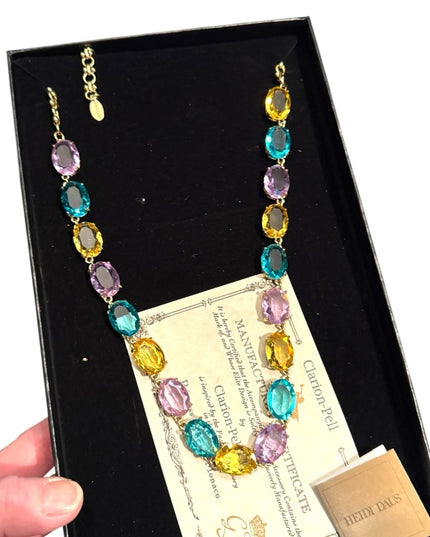 NIB Heidi Daus "The Devil Wears" Oval Necklace Citrine Aqua Violet Stones