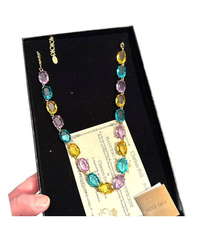 NIB Heidi Daus "The Devil Wears" Oval Necklace Citrine Aqua Violet Stones