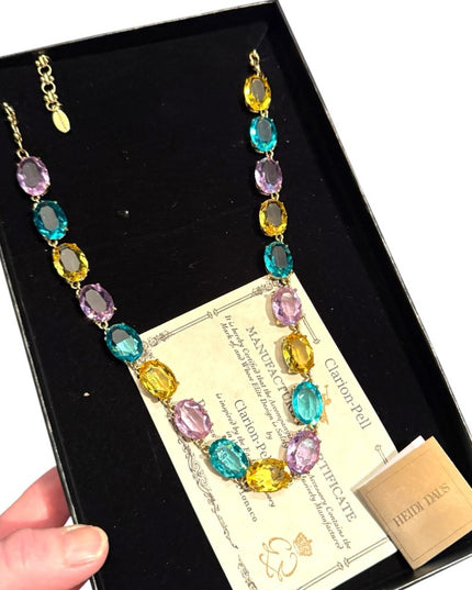 NIB Heidi Daus "The Devil Wears" Oval Necklace Citrine Aqua Violet Stones