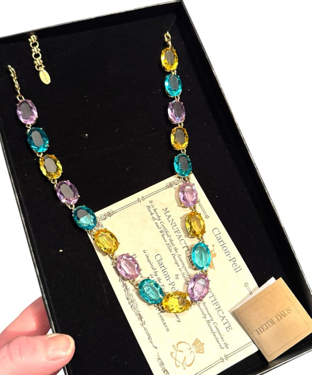 NIB Heidi Daus "The Devil Wears" Oval Necklace Citrine Aqua Violet Stones