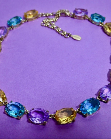NIB Heidi Daus "The Devil Wears" Oval Necklace Citrine Aqua Violet Stones