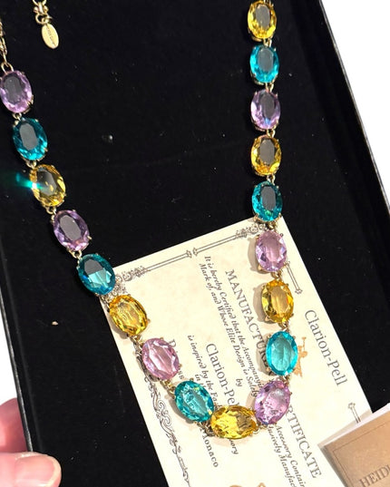 NIB Heidi Daus "The Devil Wears" Oval Necklace Citrine Aqua Violet Stones