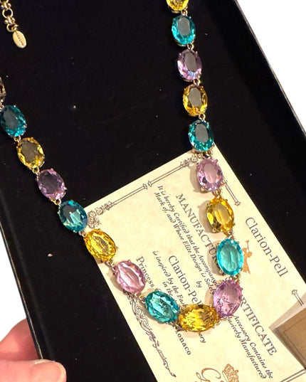 NIB Heidi Daus "The Devil Wears" Oval Necklace Citrine Aqua Violet Stones