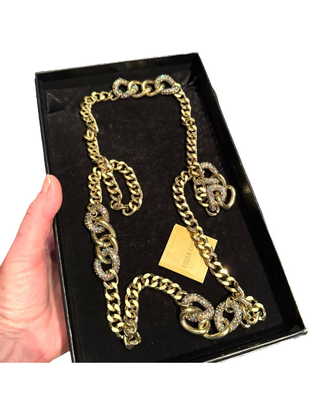 Heidi Daus Gold Chain Necklace with Rainbow Crystal Accents Heidi Daus Gold Link