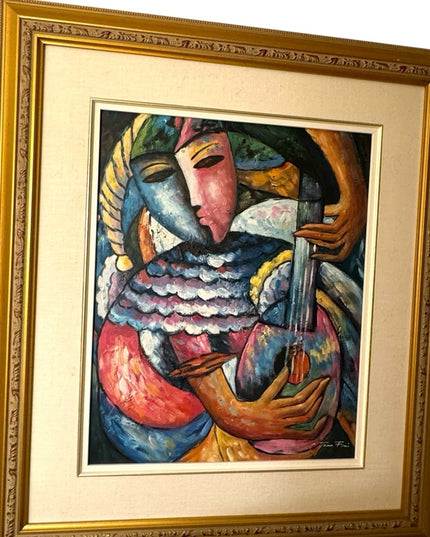 Vintage signed Jean Fini Abstract Art Oil Painting Gold Frame