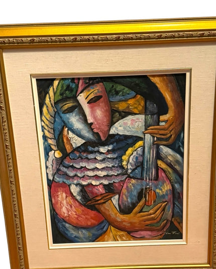 Vintage signed Jean Fini Abstract Art Oil Painting Gold Frame