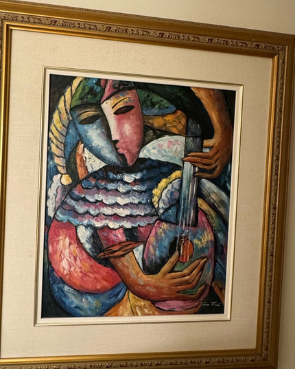 Vintage signed Jean Fini Abstract Art Oil Painting Gold Frame