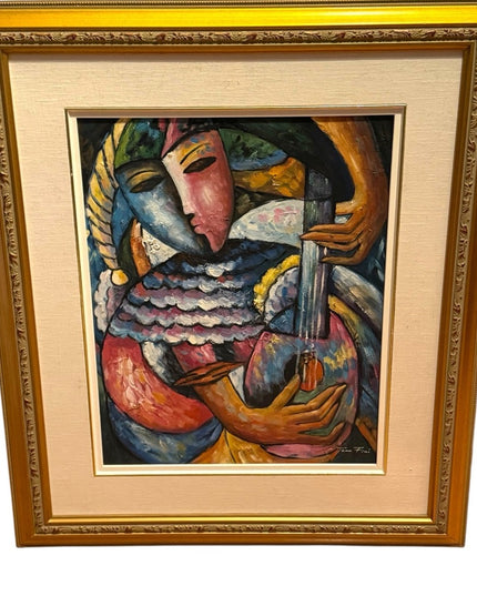 Vintage signed Jean Fini Abstract Art Oil Painting Gold Frame
