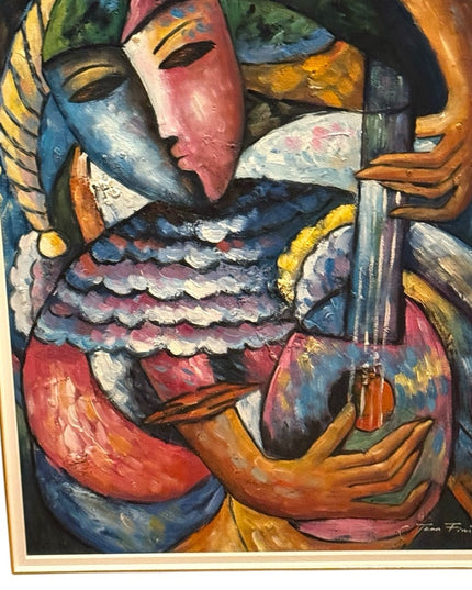 Vintage signed Jean Fini Abstract Art Oil Painting Gold Frame