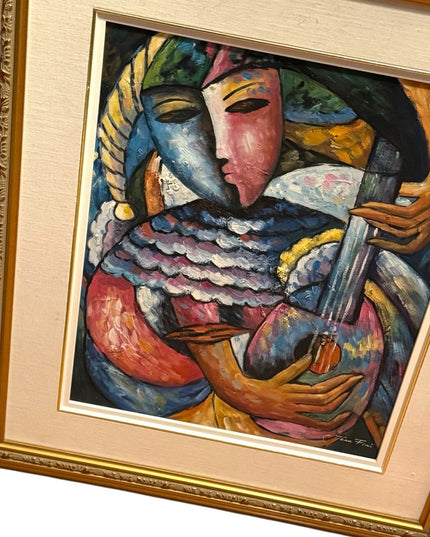 Vintage signed Jean Fini Abstract Art Oil Painting Gold Frame