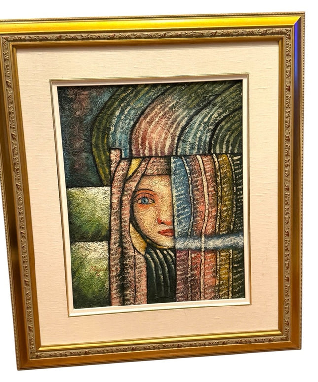 Abstract Modernist Signed Canvas Oil Painting Professionally Framed Art